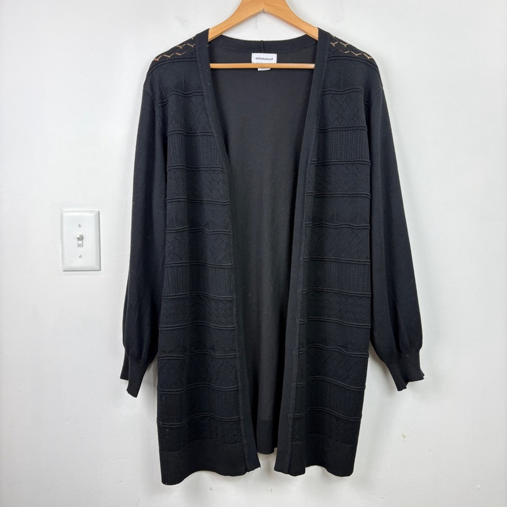 Stitchcount Aztic Zigzag Pointelle Knit Pattern Open Front Cardigan